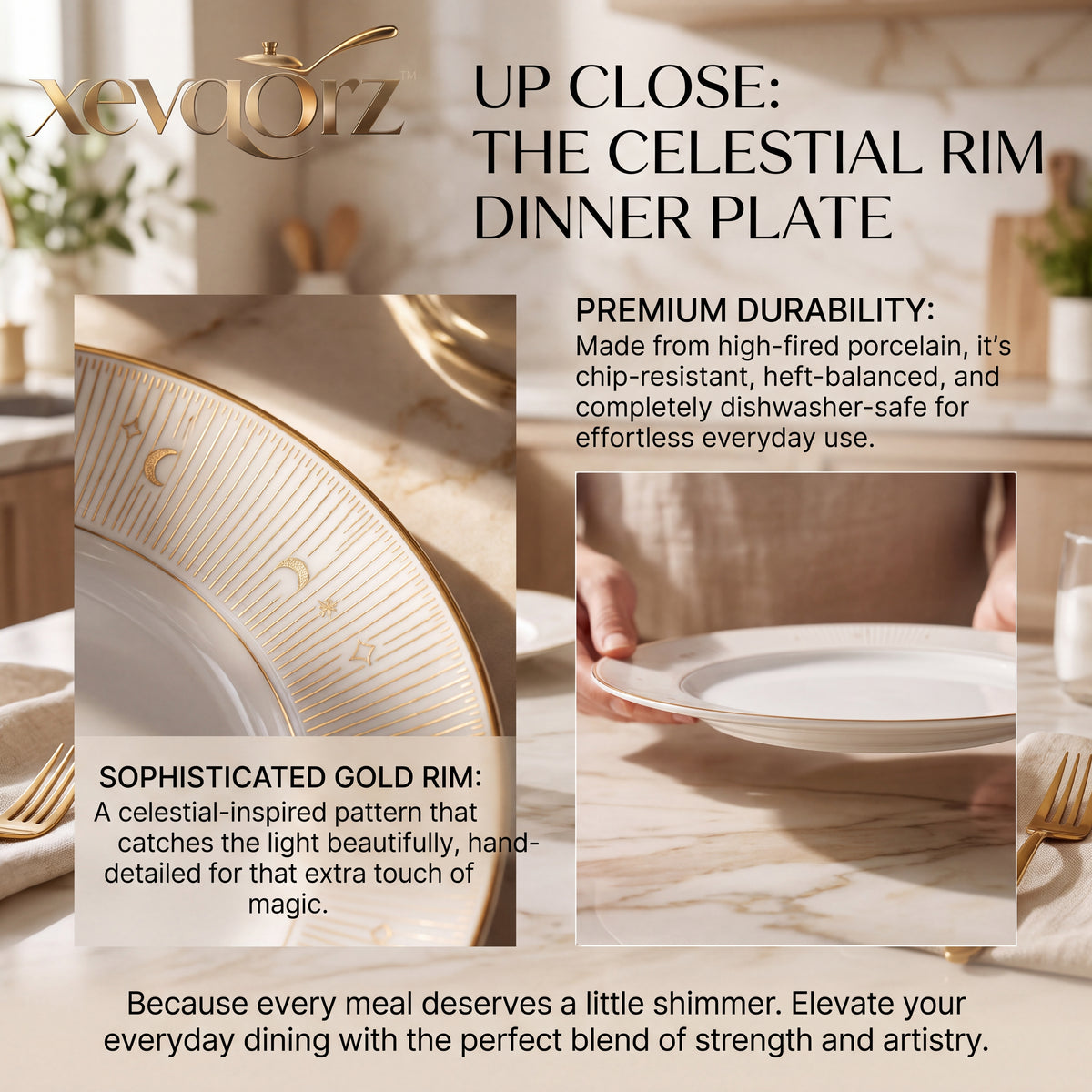 𝒙𝒆𝒗𝒒𝒐𝒓𝒛™ Celestial Rim Dinner Plate — view 4
