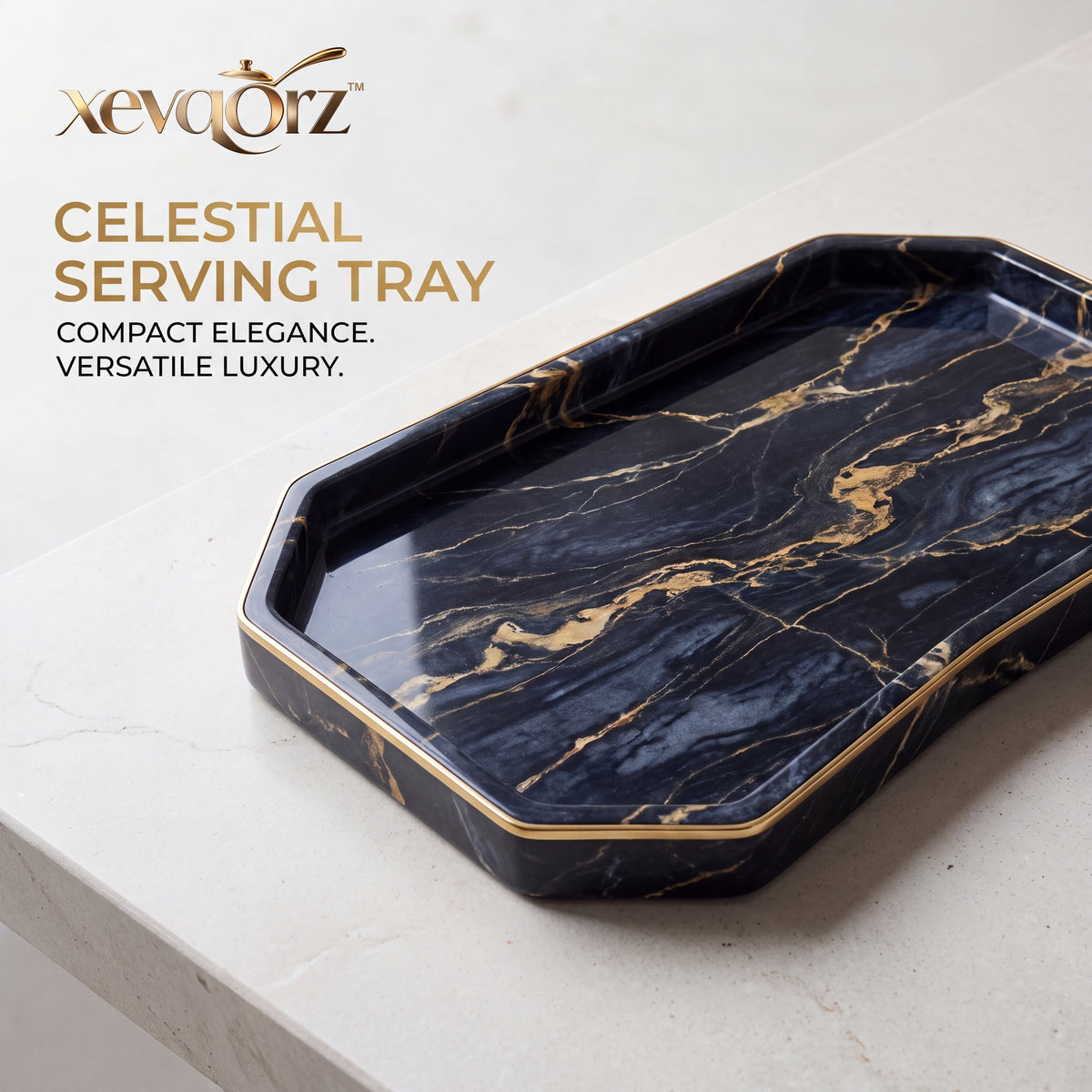 𝒙𝒆𝒗𝒒𝒐𝒓𝒛™ Celestial Marble-Look Serving Tray — view 1