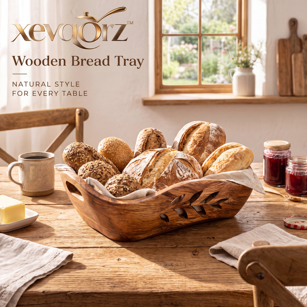 𝒙𝒆𝒗𝒒𝒐𝒓𝒛™ Leaf-Carved Wooden Bread Tray — view 2