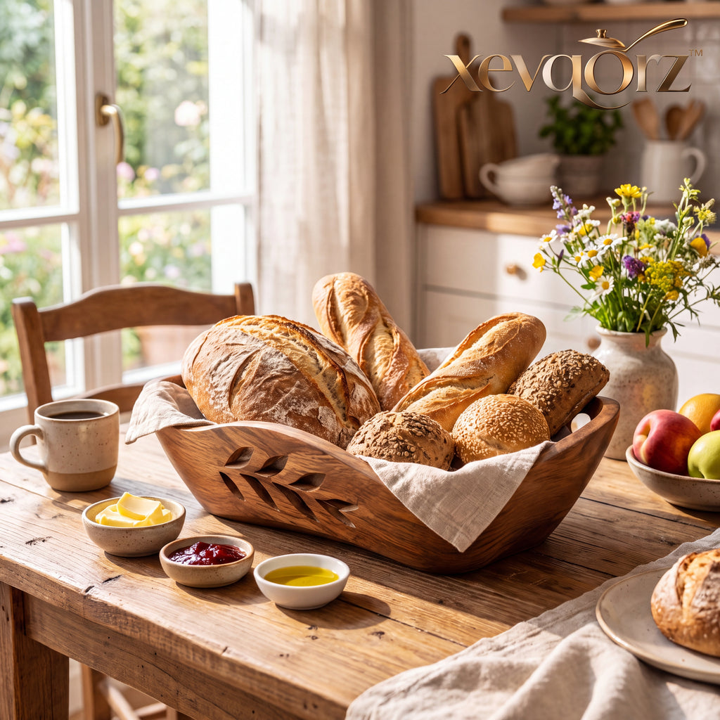 𝒙𝒆𝒗𝒒𝒐𝒓𝒛™ Leaf-Carved Wooden Bread Tray — view 3