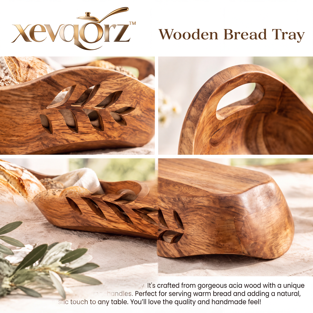 𝒙𝒆𝒗𝒒𝒐𝒓𝒛™ Leaf-Carved Wooden Bread Tray — view 4