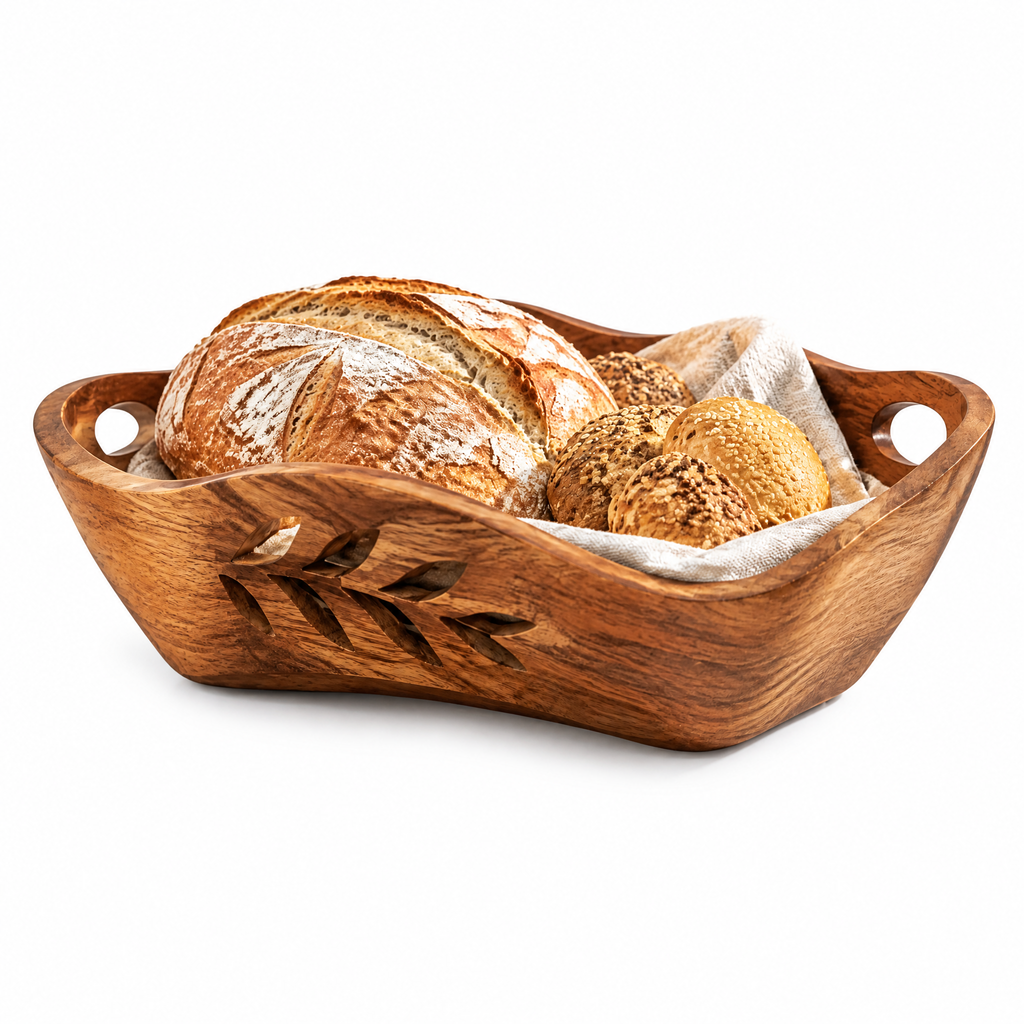 𝒙𝒆𝒗𝒒𝒐𝒓𝒛™ Leaf-Carved Wooden Bread Tray — view 5